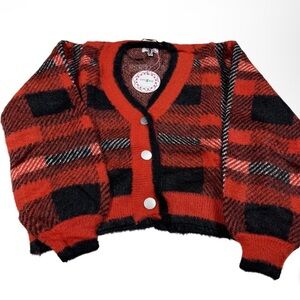 NWT Umgee Orange and Black Plaid Cardigan